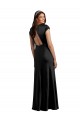 Cheap Plunging V-Neck Cap Cleeves Long Stretch Satin Bridesmaid Dress with Keyhole Back Canada