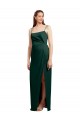 Cheap Sleek Straight Neckline Long Wrap Stretch Satin Bridesmaid Dress with Angled Pleats Canada