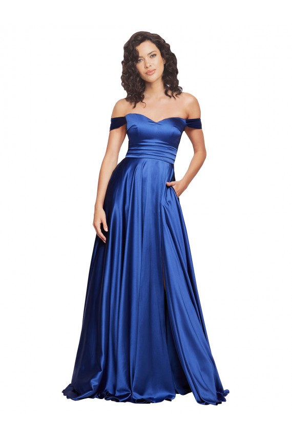 Cheap Off the Shoulder Sweetheart Stretch Satin Ball Gown Bridesmaid Dress Canada