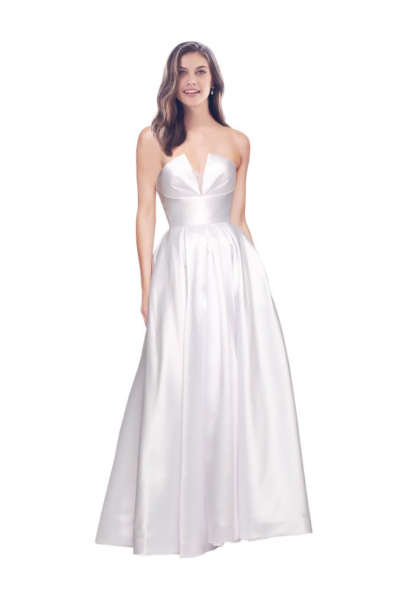Cheap Full Length Strapless V-Cutout Stretch Satin Bridesmaid Dress Canada