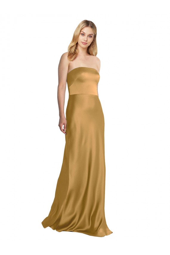 Cheap Sleek Strapless Long A-Line Stretch Satin Bridesmaid Dress Canada