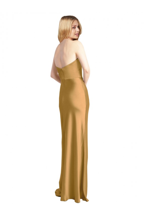 Cheap Sleek Strapless Long A-Line Stretch Satin Bridesmaid Dress Canada