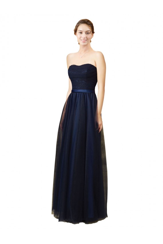 Cheap Elegant Lace and Tulle Long Strapless Bridesmaid Dress Canada