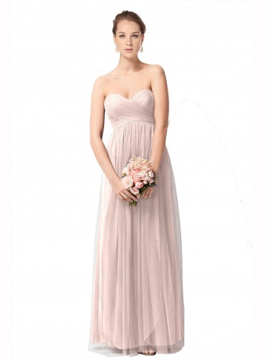 Cheap Long Sweetheart Tulle Bridesmaid Dress with Shirred Criss Cross Bodice Canada
