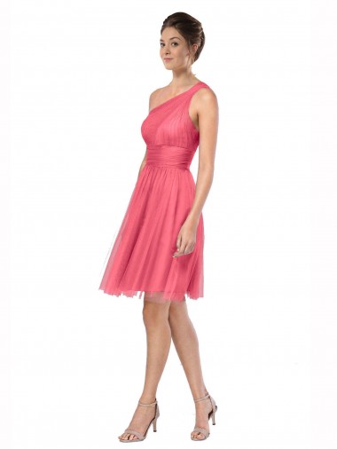Cheap One Shoulder Short Knee Length Tulle Bridesmaid Dress Canada