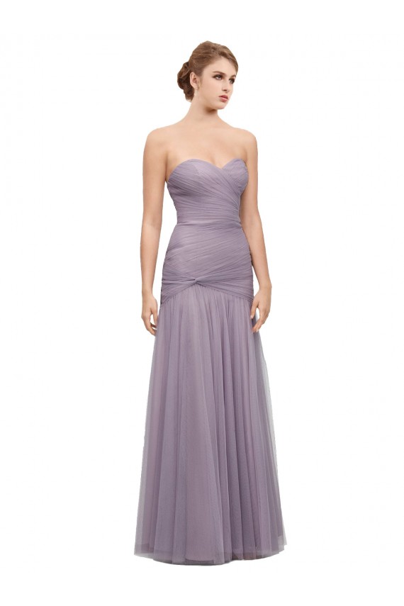 Cheap Draped Long Mermaid Sweetheart Tulle Bridesmaid Dress Canada