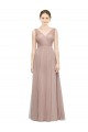 Cheap Full Length Draped Long V-Neck Tulle Bridesmaid Dress Canada
