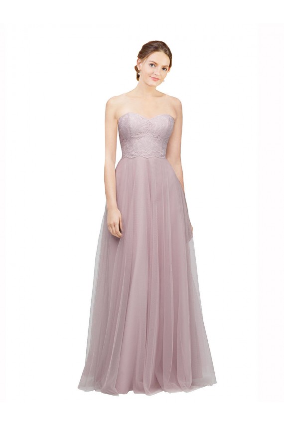 Cheap Sweetheart Neckline Long Tulle Bridesmaid Dress with Lace Bodice Canada