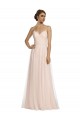 Cheap Long Draped Back A-Line Tulle Bridesmaid Dress with Pleated Bodice Canada