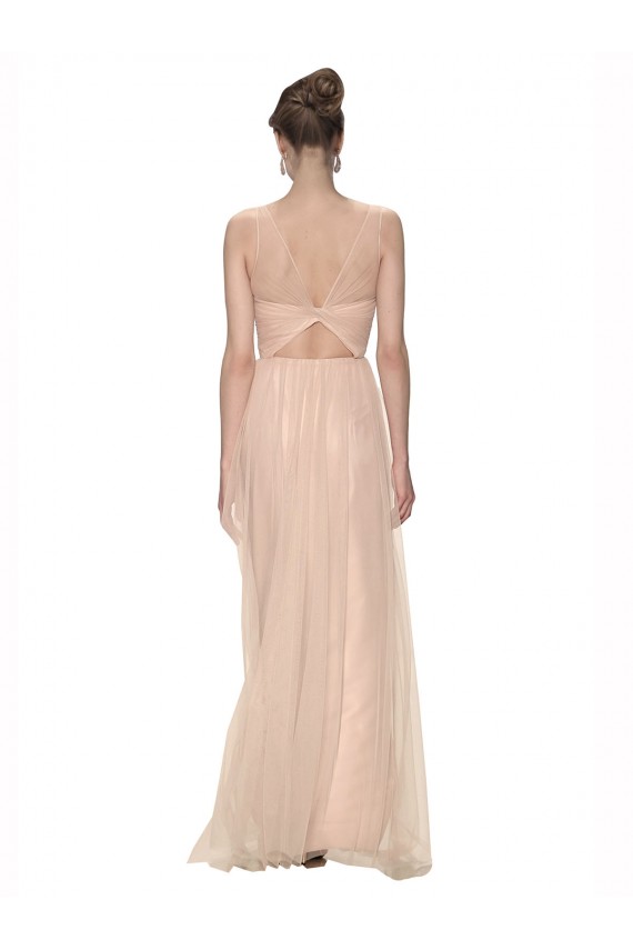 Cheap Long Tulle Bridesmaid Dress with Illusion Neck Canada