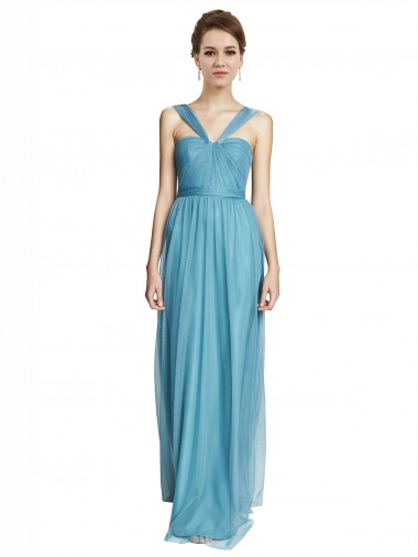 Cheap Floor Length Inverted V-Neck Tulle Bridesmaids Dress Canada