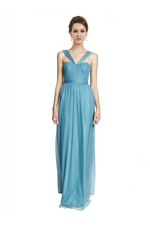 Cheap Floor Length Inverted V-Neck Tulle Bridesmaids Dress Canada
