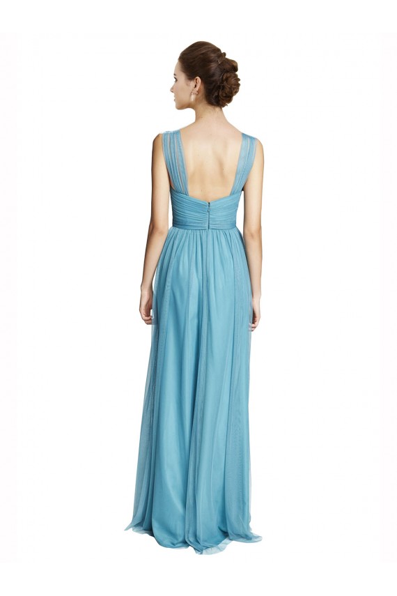 Cheap Floor Length Inverted V-Neck Tulle Bridesmaids Dress Canada