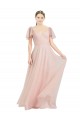 Cheap Long V-Neck Flutter Sleeves Tulle Bridesmaid Dress Canada