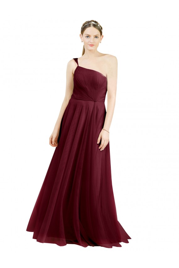 Cheap One Shoulder Floor Length Long Tulle Bridesmaid Dress Canada