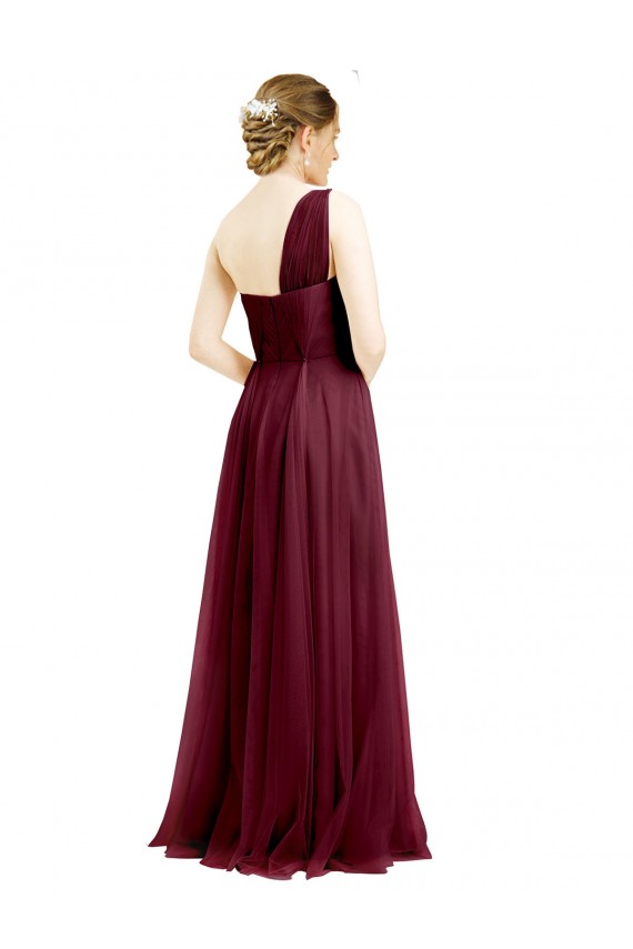 Cheap One Shoulder Floor Length Long Tulle Bridesmaid Dress Canada