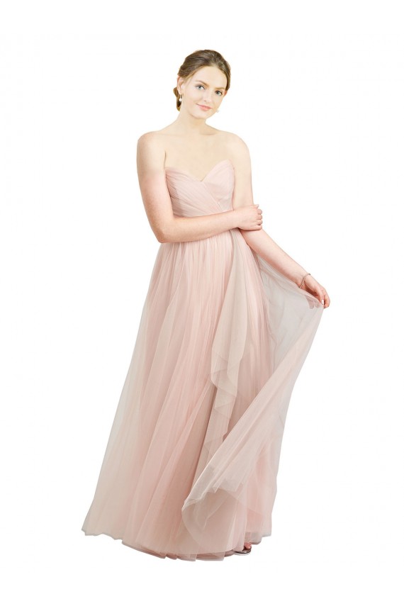 Cheap Long Floor Length Sweetheart Pleated Tulle Bridesmaid Dress Canada