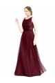 Cheap Sleeveless Boat Neck Long Pearl Tulle Bridesmaid Dress with Keyhole Back Canada
