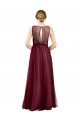 Cheap Sleeveless Boat Neck Long Pearl Tulle Bridesmaid Dress with Keyhole Back Canada