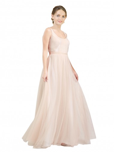 Cheap Scooped Neckline Long Tulle Bridesmaid Dress with Open Back Canada