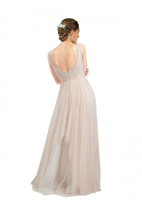 Cheap Scooped Neckline Long Tulle Bridesmaid Dress with Open Back Canada