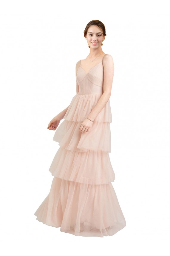Cheap V-Neck A-Line Layered Long Tulle Bridesmaid Dress Canada