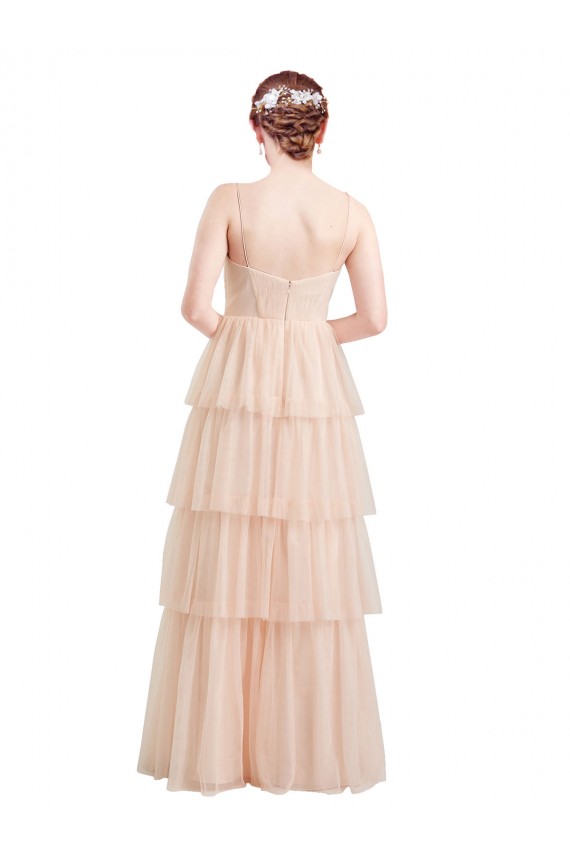 Cheap V-Neck A-Line Layered Long Tulle Bridesmaid Dress Canada