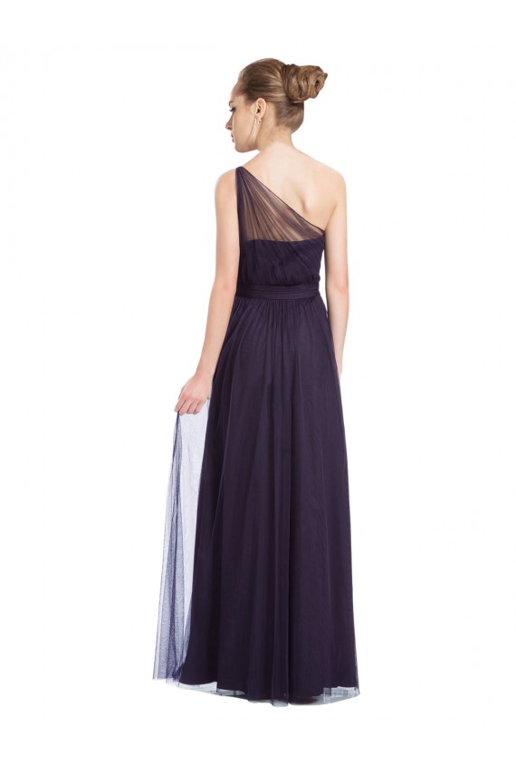 Cheap Ruched Long Soft Tulle Bridesmaid Dress with Sheer Netting Shoulder Strap Canada