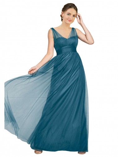 Cheap Long V-Neck Soft Tulle Bridesmaid Dress Canada