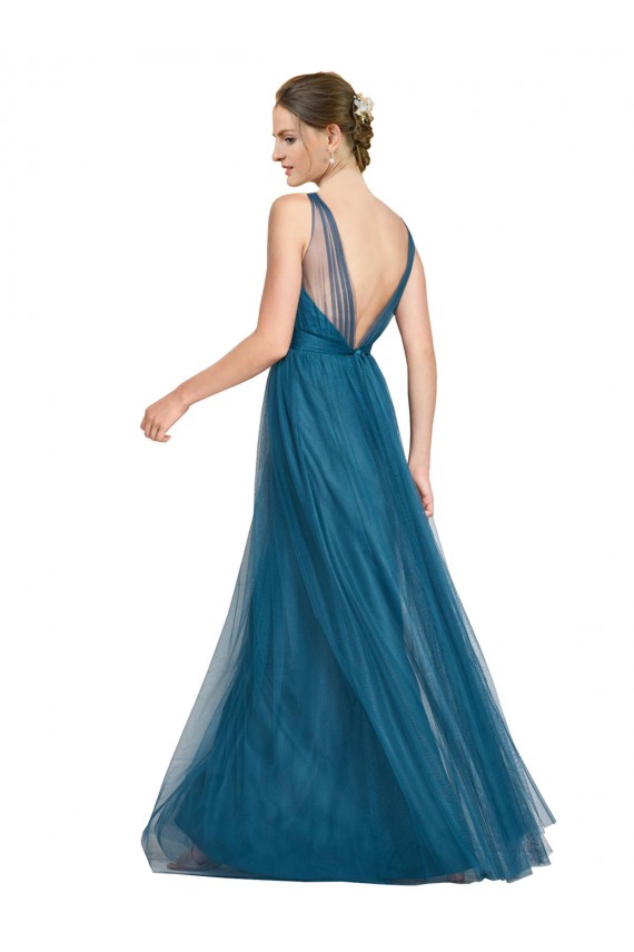 Cheap Long V-Neck Soft Tulle Bridesmaid Dress Canada