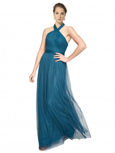 Cheap High Neck Halter Pleated A-Line Tulle Bridesmaid Dress Canada