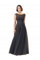 Cheap Long Bateau Tulle Bridesmaid Dress with Lace Bodice Canada