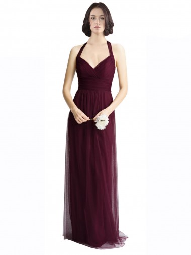 Cheap Long Tulle Bridesmaid Dress with Criss-Cross Bodice and Self Straps Canada