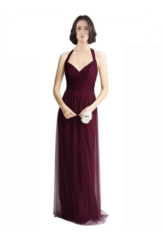 Cheap Long Tulle Bridesmaid Dress with Criss-Cross Bodice and Self Straps Canada