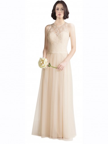 Cheap Full Length Tulle Bridesmaid Dress with Corded Lace Over Sweetheart Neckline Canada