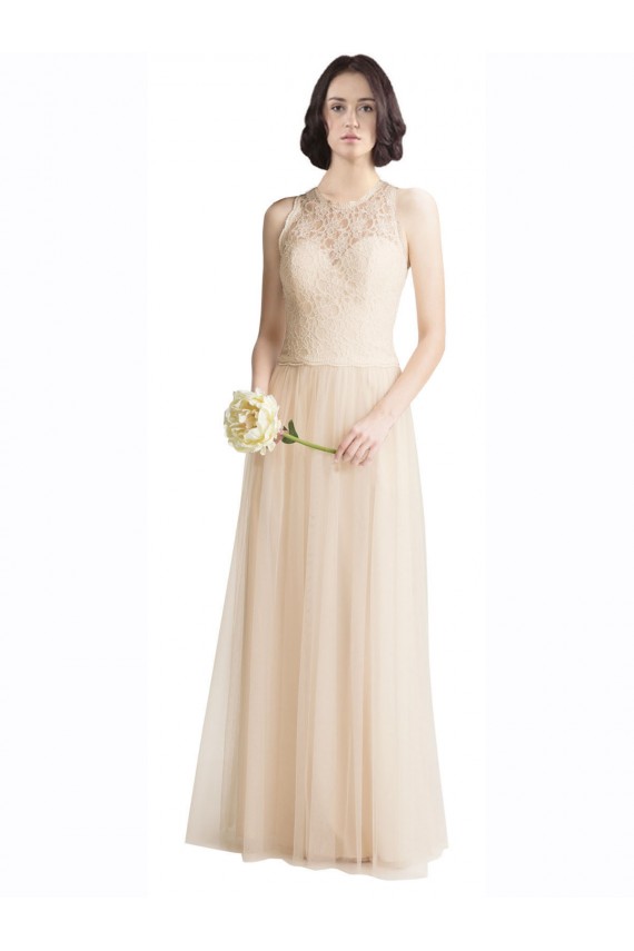 Cheap Full Length Tulle Bridesmaid Dress with Corded Lace Over Sweetheart Neckline Canada