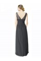 Cheap Long Tulle Bridesmaid Dress with Illusion Shoulder Straps and V-Back Canada