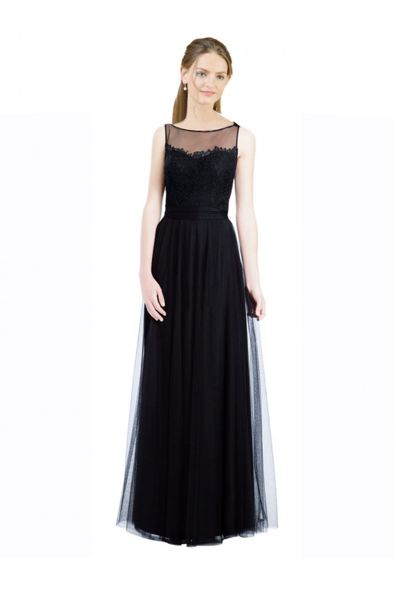 Cheap Full Length Tulle Bridesmaid Dress with Lace Bodice and Soft Tulle Illusion Top Canada