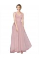 Cheap Long Floor Length Wide Strap Plunge Cross Over Neckline Tulle Bridesmaid Dress Canada