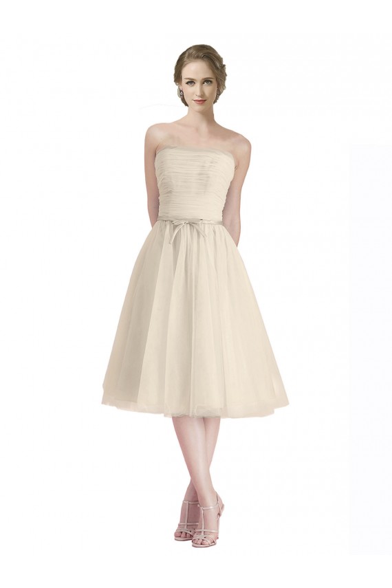 Cheap Strapless Short Cocktail Length Tulle Bridesmaid Dress with Pleats Canada