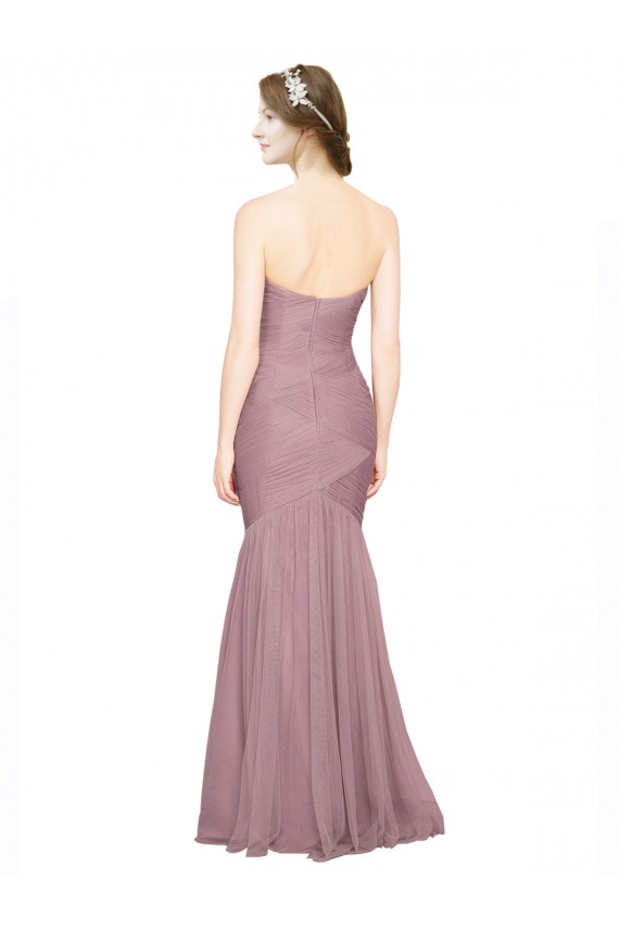 Cheap Mermaid Strapless Tulle Bridesmaid Dress with All Over Pleats Canada