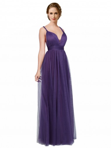 Cheap Twisted Straps Sweeheart Long Tulle Bridesmaid Dress Open Back Canada