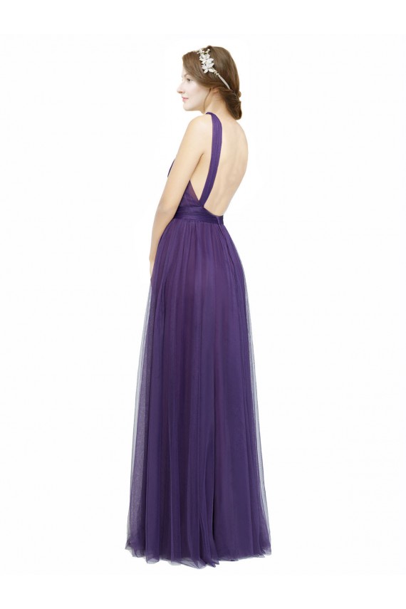 Cheap Twisted Straps Sweeheart Long Tulle Bridesmaid Dress Open Back Canada