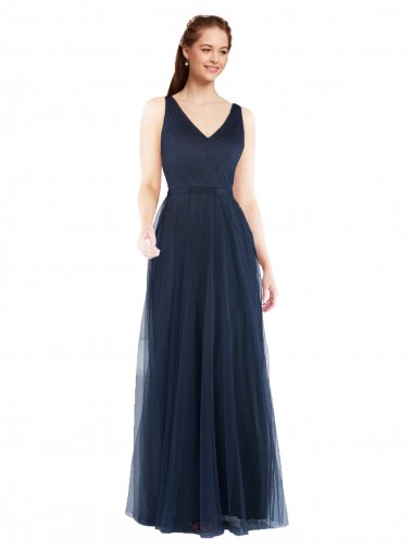 Cheap V-Neck Soft and Simple Tulle Bridesmaid Dress Canada