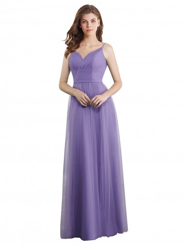 Cheap Sweetheart Deep V-Back Tulle Bridesmaid Dress with Draped Bodice Canada