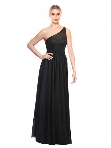 Cheap Ruched One Shoulder Tulle A-Line Bridesmaid Dress Canada