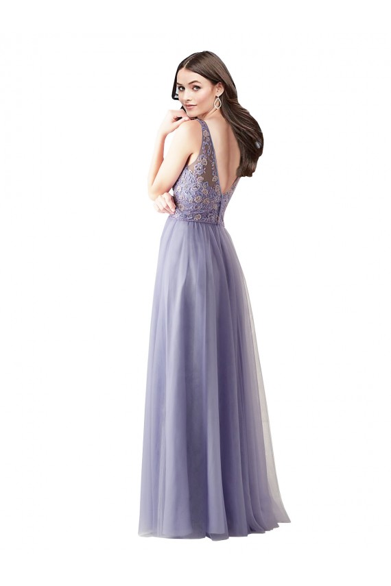 Cheap Sweetheart Tulle Bridesmaid Dress with Fully Embroidered V-Neck Bodice Canada