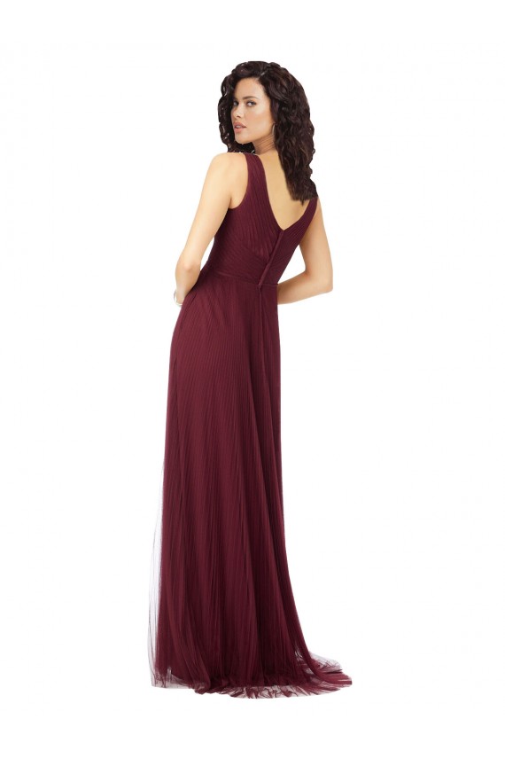 Cheap Long A-Line V-Neck Tulle Bridesmaid Dress Canada