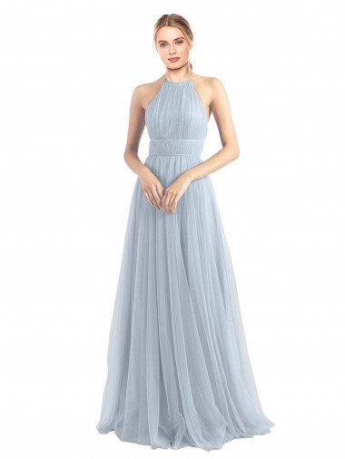 Cheap Halter Neckline Slim A-Line Tulle Bridesmaid Dress Canada