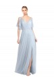 Cheap Floor Length Flutter Sleeves Long Tulle Bridesmaid Dress with Side Slit Canada